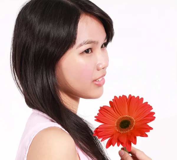 Dame mit Gerbera-Blume — Stockfoto