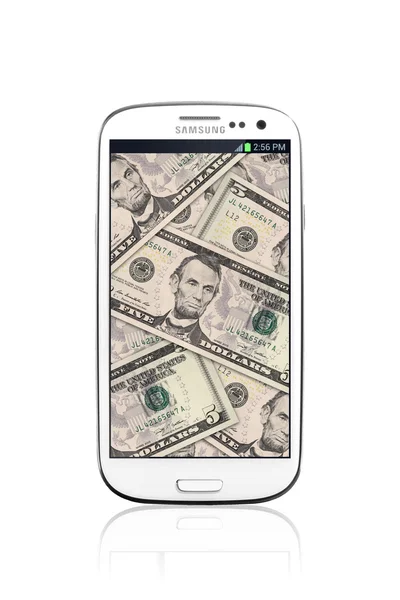 Pieniądze i smartfon — Zdjęcie stockowe