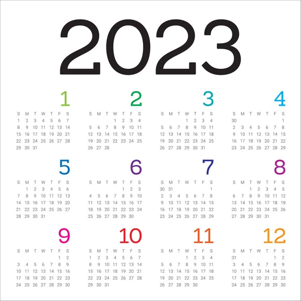 2023 Year Calendar — Vector de stock