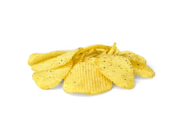 Kartoffelchips Med Grønt Løg Creme Fraiche Isoleret Hvid Baggrund - Stock-foto