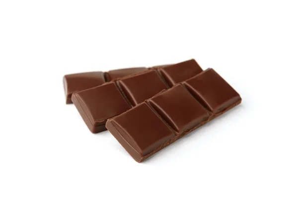 Mléčná Čokoláda Kousky Izolované Bílém Pozadí — Stock fotografie
