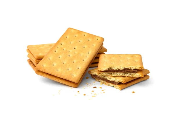 Haufen Cracker Sandwiches Mit Schokoladenfüllung Isoliert Auf Weißem Hintergrund — Stockfoto