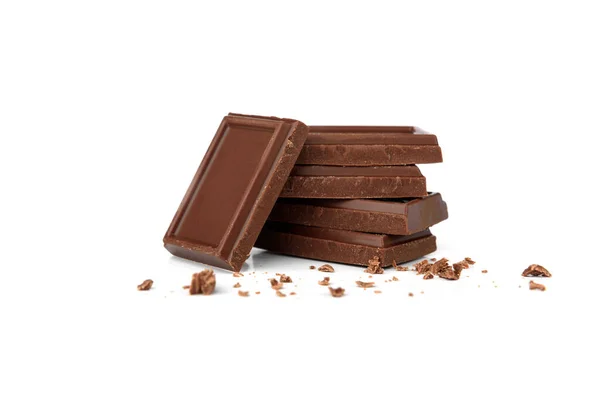 Trozos Barra Chocolate Con Leche Aislados Sobre Fondo Blanco —  Fotos de Stock