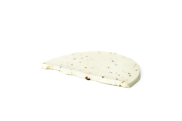 Slice White Cottage Cheese Herbs Isolated White Background — Stock Photo, Image