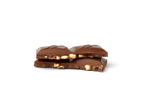 Bitar Choklad Med Nötter Isolerad Vit Bakgrund — Stockfoto
