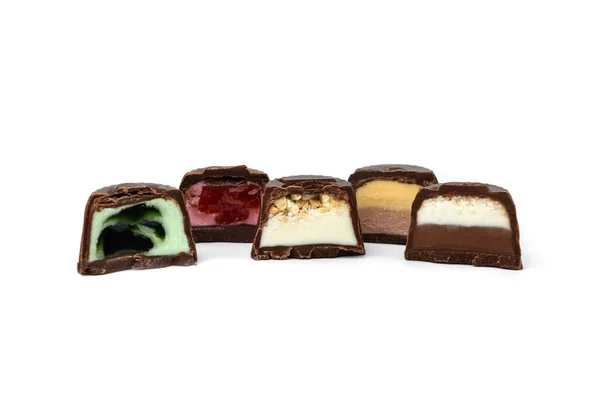 Collection Assortment Chocolate Candies Isolated White Background — Fotografia de Stock