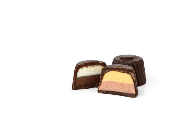 Double Layer Filled Chocolate Candies Praline Isolated White Background — Fotografia de Stock
