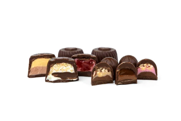 Collection Assortment Chocolate Candies Isolated White Background — Fotografia de Stock