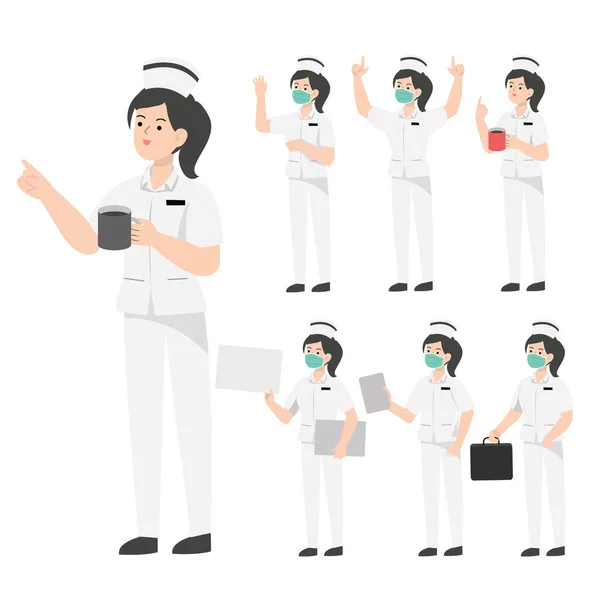 Thai Nurse Character Design Presenting Concept — стоковый вектор