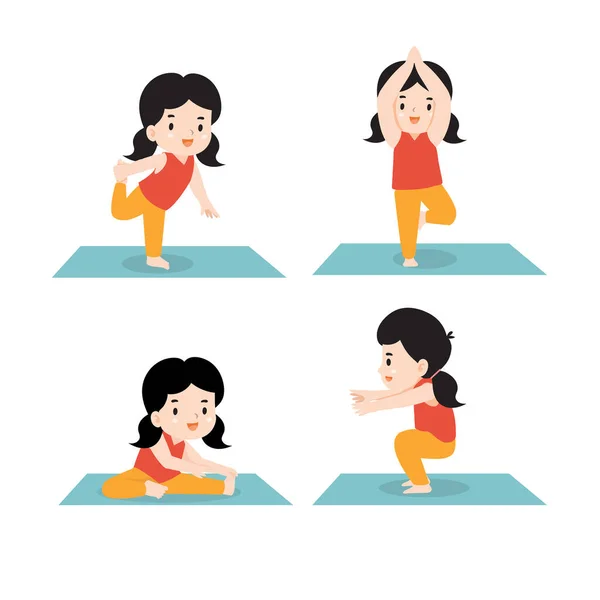 Meditación Infantil Plantea Concepto Yoga — Vector de stock