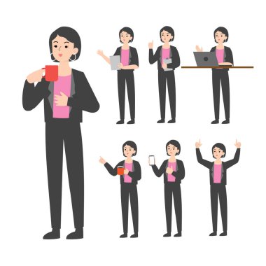 Ofiste çalışan son sınıf kadın karikatür sunumu.