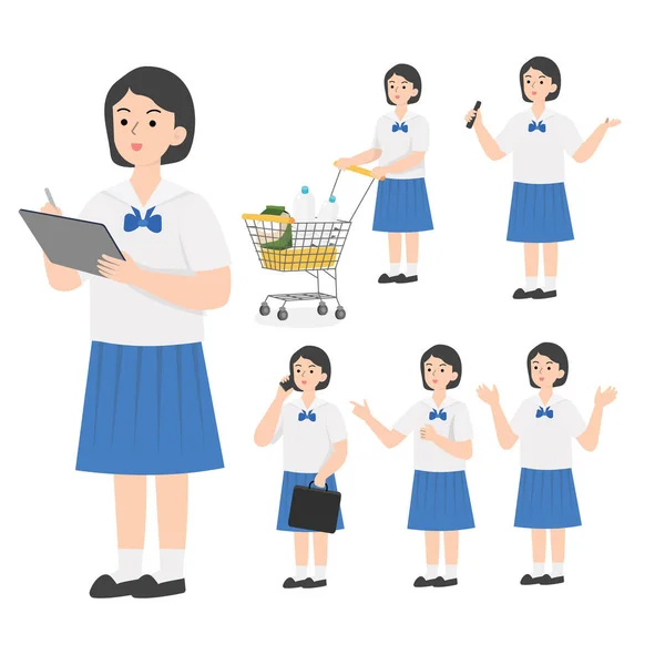 Thai Student Uniform Cartoon Presenting Concept — Stock Vector