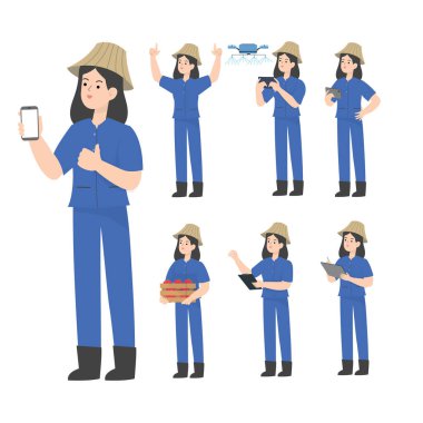 Taylandlı kadın akıllı çiftçi çizgi filmi sunumu konsepti