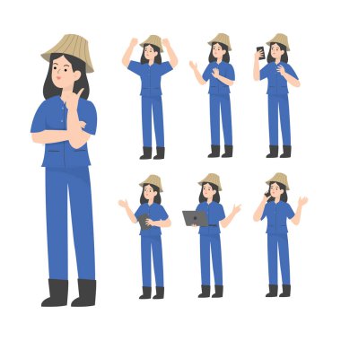 Taylandlı kadın akıllı çiftçi çizgi filmi sunumu konsepti