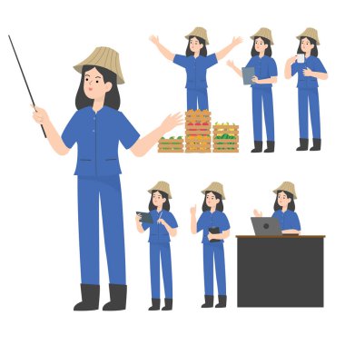 Taylandlı kadın akıllı çiftçi çizgi filmi sunumu konsepti