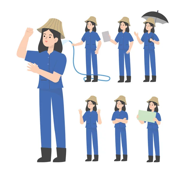 Thai Woman Smart Farmer Cartoon Представляет Концепцию — стоковый вектор