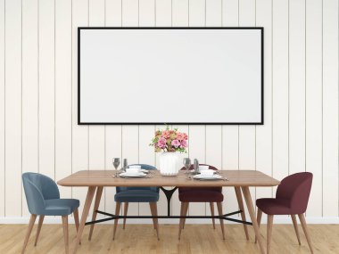 Modern iç planda kanepe mobilyası, oturma odası, İskandinav tarzı, 3 boyutlu çizim, 3 boyutlu resim