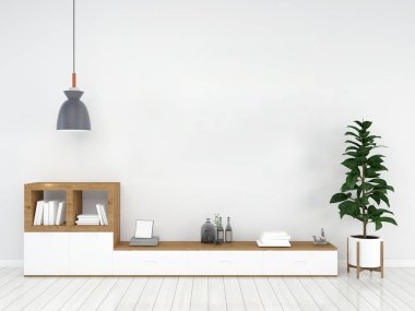 Modern iç planda kanepe mobilyası, oturma odası, İskandinav tarzı, 3 boyutlu çizim, 3 boyutlu resim