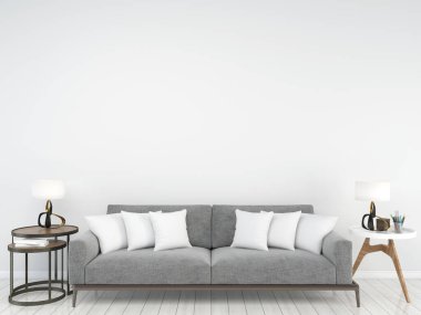 sofa furniture in modern interior background, living room, Scandinavian style, 3D render, 3D illustration