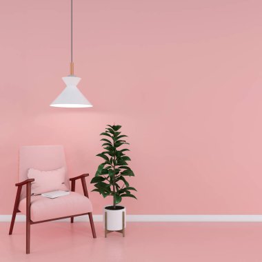 Modern iç planda kanepe mobilyası, oturma odası, İskandinav tarzı, 3 boyutlu çizim, 3 boyutlu resim