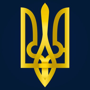 Mavi bir gradyan arkaplanda, Ukrayna arması bir vektör içinde altın gradyan bir renkle betimlenir..
