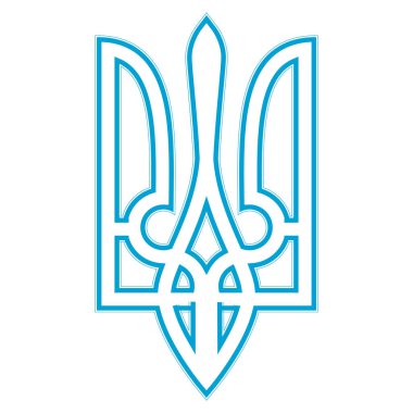 Beyaz arka planda, Ukrayna arması (üç dişli mızrak) mavi çizgilerle tasvir edilir..
