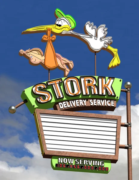 Stork leverans service neonskylt — Stockfoto