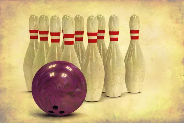 Grunge Bowling Ball and Pins — Stock Photo, Image