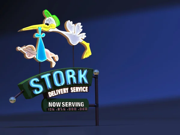 Neon teken ooievaar leveringsservice — Stockfoto