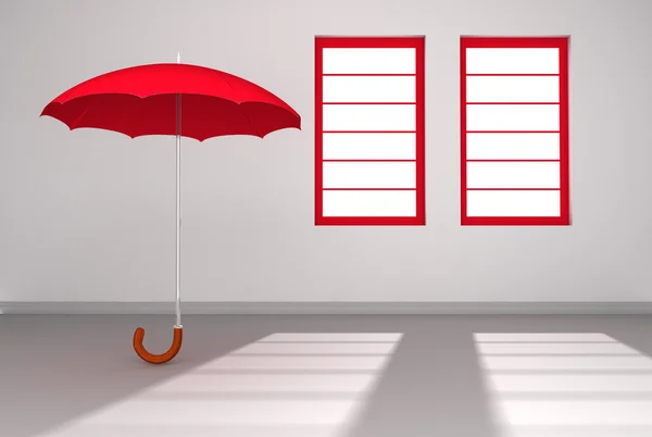 windows ile beyaz odada kırmızı şemsiye