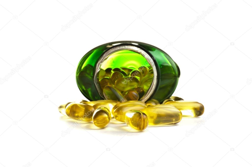 Omega 3 capsules in a bottle