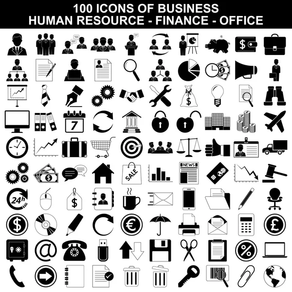 Set di icone aziendali, risorse umane, finanza e ufficio — Vettoriale Stock