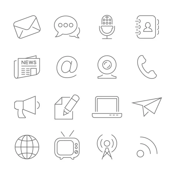 Set Communication Thin Line Icons Isolated White — Stockový vektor