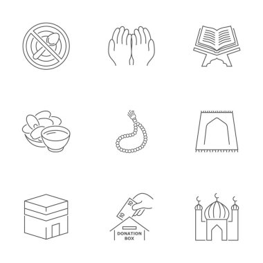 Ramazan çizgisi vektör simgeleri beyaz arkaplanda izole edildi. Düzenlenebilir vuruş simgeleri.
