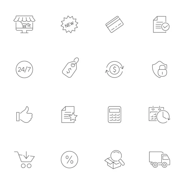 Commerce Concept Online Shopping Vector Line Icons — Vector de stock