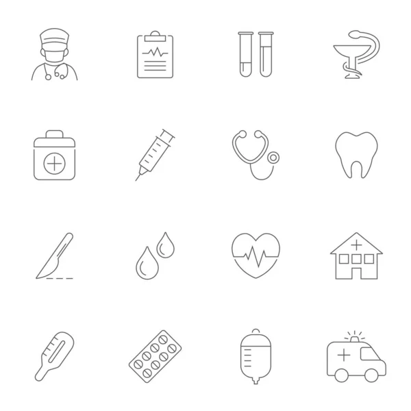 Set Healthcare Medicine Line Vector Icons Isolated White Background Editable — Vector de stock