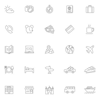 Seyahat çizgisi simgelerinin vektör kümesi