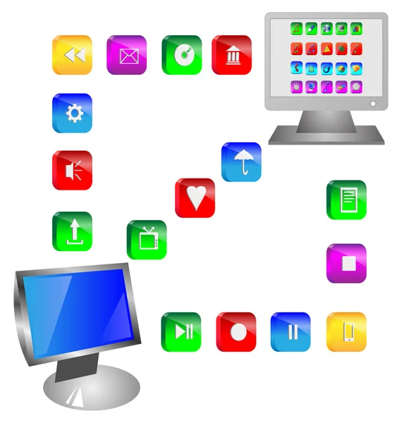 Monitors and the icons — Stock Vector