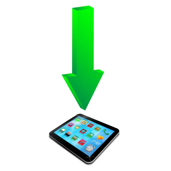 Groene pijl en een tablet 20.04.13 — Stockfoto