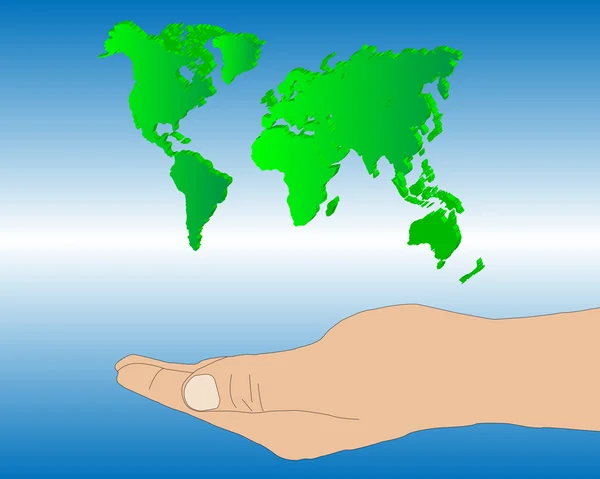 Menselijke hand een wereldkaart 24.06.13 ondersteuning — Stockfoto