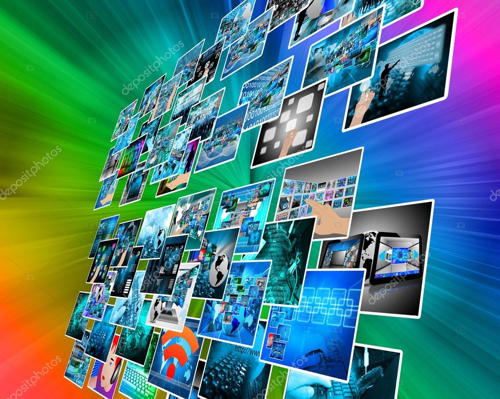 Abstract composition which shows a variety of different images on the theme of computers and high technology