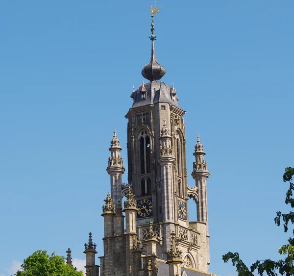 Годинник у вежі Детальний знімок середньовічної ратуші — стокове фото