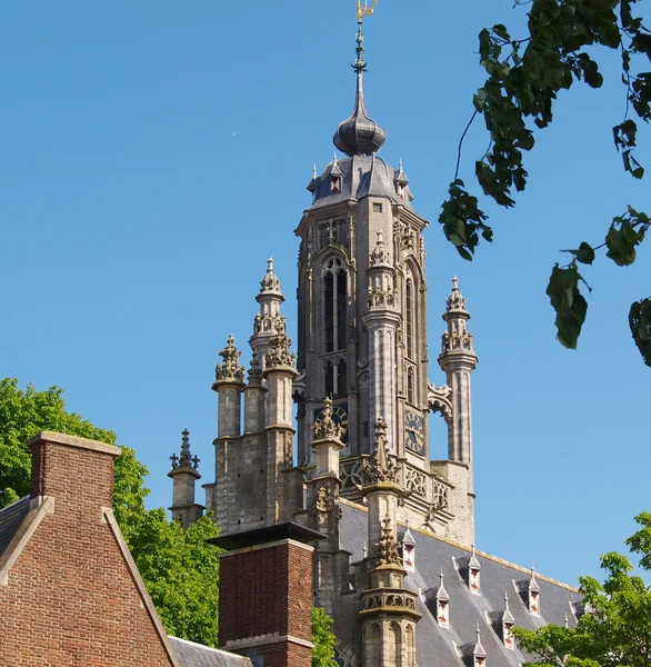 Klok in de toren detail shot van de middeleeuwse city hall — Stockfoto