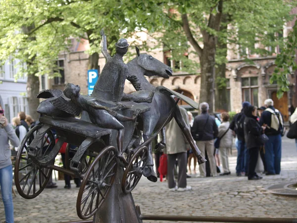 Statue of the Horse Carriage in Bruges — Stock Photo, Image
