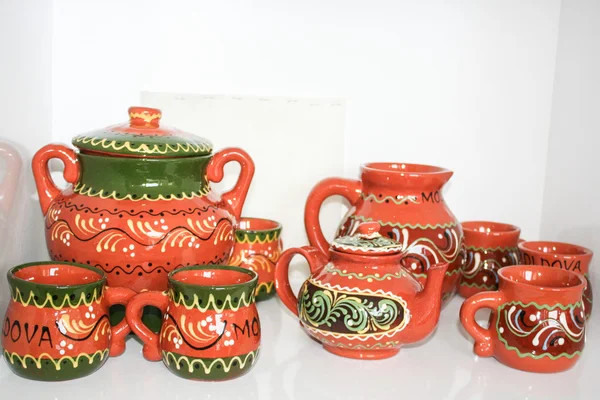 Tea set painted in the old Moldavian style. — Stock Photo, Image