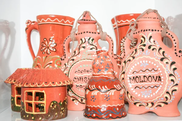 Different types pitchers Moldavian style. Chisinau, Moldova — Stock Photo, Image