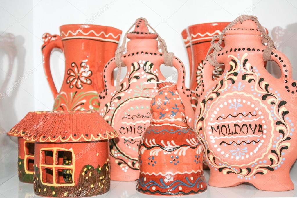 Different types pitchers Moldavian style. Chisinau, Moldova