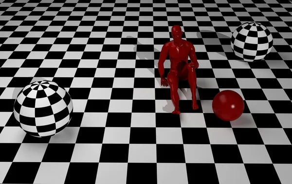 Checkered art composition with red man — Stock Photo, Image