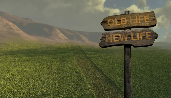 Zeichen Richtung neues Leben - altes Leben — Stockfoto