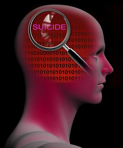 SUICIDE पर चमकदार ग्लास के करीब एक आदमी की प्रोफ़ाइल — स्टॉक फ़ोटो, इमेज